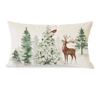 PANDICORN Christmas Pillow Cover 12x20 Inch, Winter Woodland Christmas Throw Pillow Case, Reindeer Cardinal Outdoor Xmas Decorations Holiday Lumbar Decorative Cushion Case for Sofa Couch Porch Decor