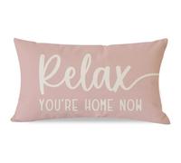 PANDICORN Decorative Throw Pillow Covers 12x20 Inch Sayings Relax Home Outdoor Farmhouse Decorations Pink Lumbar Pillow Case for Home Porch Living Room Sofa Couch Decor