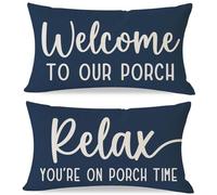 PANDICORN Decorative Throw Pillow Covers 12x20 Inch Set of 2 Welcome to Our Porch Relax You're on Porch Time Blue Outdoor Farmhouse Coastal Patio Decorations Lumbar Cushion Cases for Sofa Couch Decor