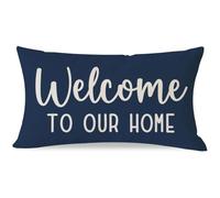 PANDICORN Farmhouse Throw Pillow Covers 12x20 Welcome to Our Home, Blue | Outdoor Rustic Lumbar Decorative Cushion Case Decorations for Living Room Sofa Couch Front Porch Decor