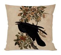 PANDICORN Gothic Vintage Halloween Crow Throw Pillow Cover 18x18 Inch Raven Olive Leaves Victorian Country Farmhouse Cottagecore Decorations Decorative Throw Pillows Cases for Home Couch Decor