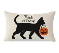 PANDICORN Halloween Pillow Covers 12x20 Inch Black Cat Trick or Treat Lumbar Decorative Cushion Case Outdoor Fall Halloween Sofa Couch Decor Gifts for Cat Lovers