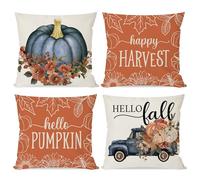 PANDICORN Navy Blue Fall Orange Pumpkin Fall Decorative Throw Pillow Covers Set of 4, Autumn Throw Pillows Cases Farmhouse Outdoor Decorations Cushion Covers for Couch Sofa Decor PP-FL24-3863