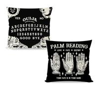 PANDICORN Ouija Board Black Throw Pillow Covers 18x18 Set of 2, Palm Reading Palmistry Mystical Planchette Witchy Spooky Gothic Halloween Decorations Decorative Throw Pillow Cases for Home Room Decor