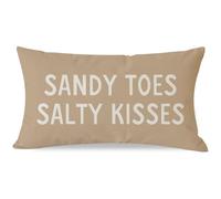 PANDICORN Summer Beach Throw Pillow Covers 12x20 Inch Sandy Toes and Salty Kisses Beige Outdoor Nautical Coastal Decorations Lumbar Decorative Cushion Case for Home Living Room Couch Sofa Porch Decor