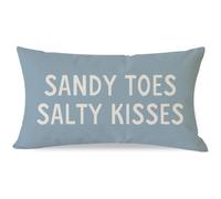 PANDICORN Summer Beach Throw Pillow Covers 12x20 Inch Sayings Sandy Toes and Salty Kisses Nautical Pale Blue Outdoor Decorations Lumbar Decorative Cushion Case for Home Living Room Sofa Couch Decor