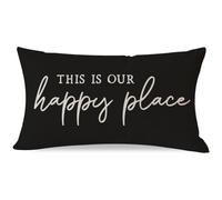 PANDICORN This is Our Happy Place Pillow Covers 12x20 Inch Black Modern Farmhouse Outdoor Decorations Lumbar Decorative Throw Pillows Cases Cushion Cover for Living Room Bedroom Porch Couch Sofa Decor