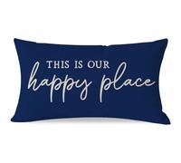 PANDICORN This is Our Happy Place Pillow Covers 12x20 Inch Blue Modern Farmhouse Outdoor Cottage Decorations Lumbar Decorative Throw Pillows Cases for Home Living Room Bedroom Porch Couch Sofa Decor