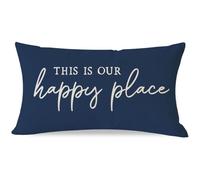 PANDICORN This is Our Happy Place Pillow Covers 12x20 Inch Blue Modern Farmhouse Outdoor Cottage Decorations Lumbar Decorative Throw Pillows Cases for Home Living Room Bedroom Porch Couch Sofa Decor