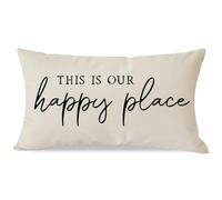 PANDICORN This is Our Happy Place Pillow Covers 12x20 Inch Modern Farmhouse Outdoor Decorations Lumbar Decorative Throw Pillows Cases Cushion Covers for Living Room Bedroom Porch Couch Sofa Decor