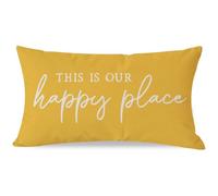 PANDICORN This is Our Happy Place Pillow Covers 12x20 Inch Yellow Modern Farmhouse Outdoor Summer Decorations Lumbar Decorative Throw Pillows Cases for Living Room Bedroom Porch Couch Sofa Decor