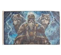 Pandiui23 Decorative House Flag for Yard, Norse Viking Runes Print Two Wolves Welcome Yard Flag Hanging Lawn Decoration 3x5ft 90x150cm