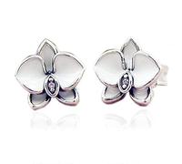 PANDOCCI 2017 Summer New White Orchids Stud Earrings Authentic 925 Sterling Silver for Women Fashion Jewelry
