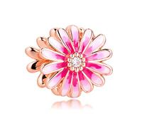 PANDOCCI 2020 Spring Pink Daisy Flower Enamel Bead 925 Silver DIY Fits for Original Pandora Bracelets Charm Fashion Jewelry