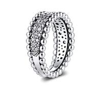 PANDOCCI 2020 Valentine Day Gift Beaded Pave Band Ring for Women 925 Silver DIY Fits for Original Pandora Bracelets Charm Fashion Jewelry (52#)