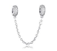 PANDOCCI Fits Pandora Bracelet &Necklace Pave Inspiration Safety Chain Silver Beads with Clear CZ Original 925 Sterling Silver Charms DIY Jewelry,10.34*4.36 MM