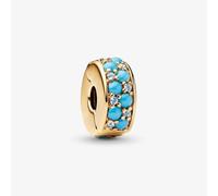 PANDORA 14ct Gold Plated Aqua Blue Clip Charm 763902C01
