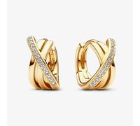 PANDORA 14ct Gold Plated Crossover Pavé Hoop Earrings 263150C01