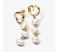 PANDORA 14ct Gold Plated Cultured Pearl Drop Earrings 263263C01