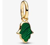 PANDORA 14ct Gold Plated Green Hamsa Hand Mini Dangle Charm 764612C01