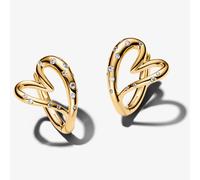 PANDORA 14ct Gold Plated Organically Shaped Stone-Set Heart Hoop Earrings 264664C01