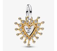 PANDORA 14ct Gold Plated Radiant Heart Double Dangle Charm 764141C01