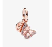 PANDORA 14ct Rose Gold Plated Pink Butterfly Dangle Charm 782555C01
