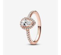 PANDORA 14ct Rose Gold Plated Sparkling Pear Halo Ring 182835C01-56