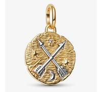 PANDORA 14ct Yellow Gold Plated Cubic Zirconia Crossing Arrows Medallion Dangle Charm 764081C01