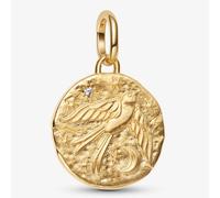 PANDORA 14ct Yellow Gold Plated Cubic Zirconia Swallow Medallion Dangle Charm 764082C01