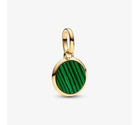 PANDORA 14ct Yellow Gold Plated Green Engravable Mini Medallion Charm 763389C01