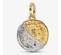 PANDORA 14ct Yellow Gold Plated & Sterling Silver Sun & Moon Medallion Dangle Charm 763977C01