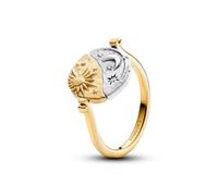 PANDORA 14K Gold Plated Sterling Silver Cubic Zirconia Sun and Moon Reversible Medallion Ring 164810C07