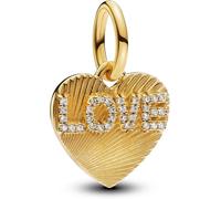 PANDORA Moments engravable love heart charm pendant made of sterling silver with gold-plated metal alloy and zirconia, compatible with Moments and ME bracelets, 763604C01