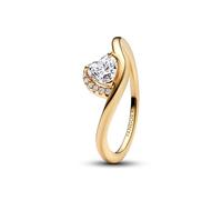 PANDORA 163660C01 Women's Ring Wavy Heart Gold-Coloured, 54/17,2, Sterling Silver, Cubic Zirconia