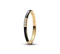 PANDORA 163686C01 Women's Ring Black Enamel and Gold Stones, 56/17,8, enamel, Cubic Zirconia