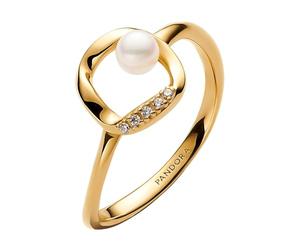PANDORA 163831C01 Women's Ring with Small Pearl Gold-Coloured, 54/17,2, Sterling Silver, Pearl