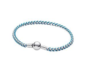 PANDORA Blue Cord Snake Link Bracelet in Sterling Silver Combination of Fabric and Metal Moments Collection Length 23 cm 593816C01-23