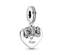 PANDORA Bow & Love Heart Charm Sterling Silver 3.8 x 13.6 x 14.6mm (D/H/W), one size, Precious metal, Cubic Zirconia