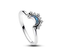 Pandora Moments Celestial Sparkling moon sterling silver ring with night blue crystal and clear cubic zirconia, 48
