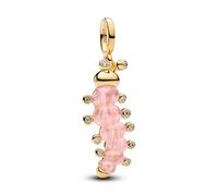 PANDORA Charm Caterpillar Pink Pendant in 14 Carat Gold Plating with Murano Glass and Cubic Zirconia, Engraved The Best is Yet to Come, Compatible Moments, 764489C01