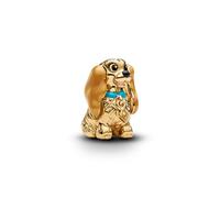 PANDORA Charm Disney Lady 764468C01 Pendant in 14 Carat Gold-Plated with Enamel and Movable Ears and Mini Charm Collar Compatible Moments