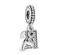 PANDORA Moments Women's Sterling Silver 21 Years of Love Cubic Zirconia Dangle Charm for Bracelet, No Box