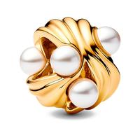 Pandora Moments 763915C01 Sterling Silver Abstract Wave Charm with 14K Gold Plated Alloy and Artificial Pearls Compatible with Moments Pendants, 10.9x10.2x8.7mm, 10,9x10,2x8,7 mm, Sterling Silver