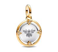 Pandora ME 763417C01 Bee Locket Charm Made of Sterling Silver with Gold-Plated Alloy and Cubic Zirconia, Compatible with ME and Moments Bracelets, one size, Sterling Silver, Zircon