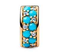 Pandora Moments 763902C01 14K Gold Plated Sterling Silver Clip Charm with Ice Blue and Capri Blue Crystals Compatible with Moments Pendant, 10.5x10.9x4.8mm, Sterling Silver, No, 10,5x10,9x4,8 mm