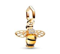Pandora Moments Bee 14k gold-plated dangle with black and sulphur yellow crystal, clear cubic zirconia and black enamel