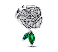 Pandora Moments Rose sterling silver charm with clear cubic zirconia and royal green crystal
