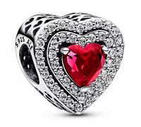 Pandora Timeless Sparkling Levelled Heart sterling silver charm with cherries jubilee red crystal and clear cubic zirconia