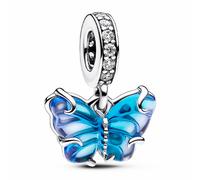 Pandora Moments Butterfly sterling silver dangle with bi-colour blue Murano glass and clear cubic zirconia